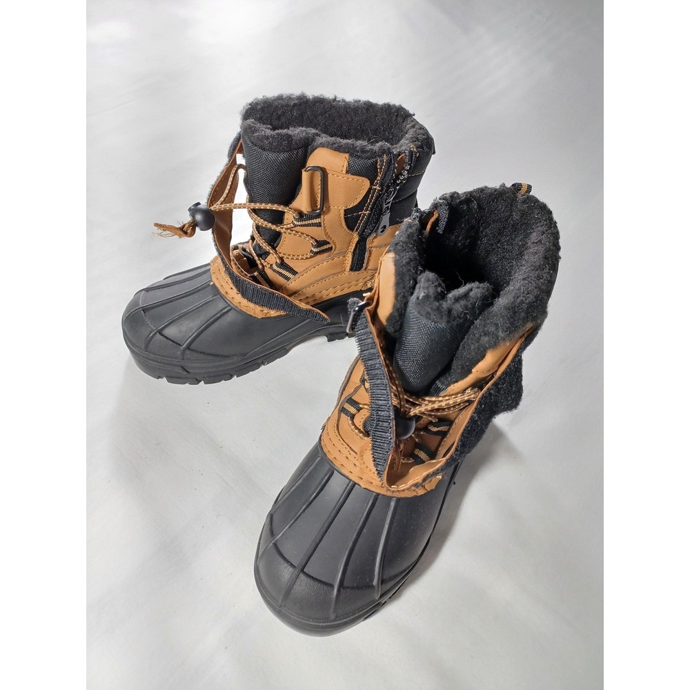 Khombu Chairlift Boots Kids Size 1 Black Brown Duck Snow Winter Faux Fur Zip